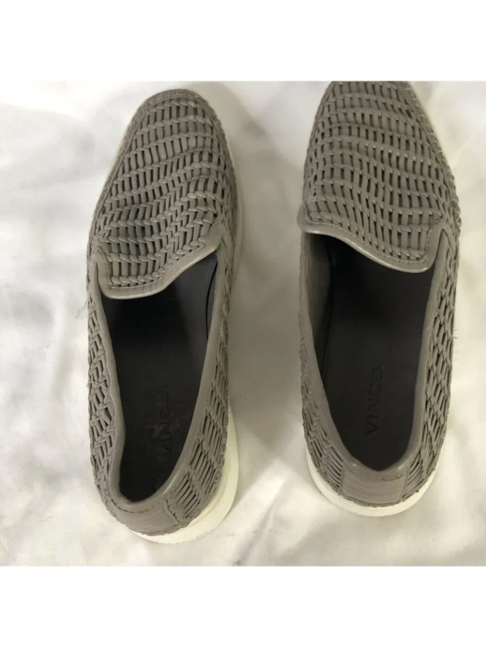 Vince Shoes Womens Size 8 Gray Woven Leather Slip On Platform Comfort Sneakers